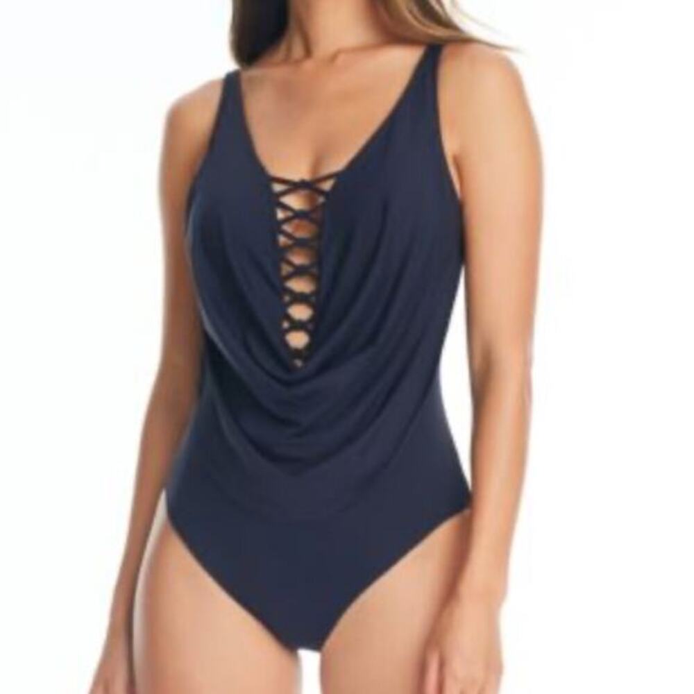 BLEU BY ROD BEATTIE NWT Lets Get Knotty Draped One-Piece Swimsuit 10 M